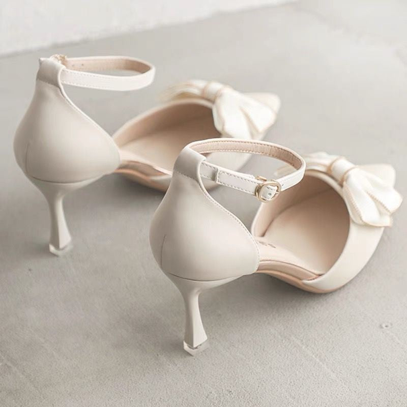 Salto Médio Sapatos Femininos Tendência Bico Fino Borboleta Stiletto Elegante Vestido Casamentos Festa de Noiva Branco Grife