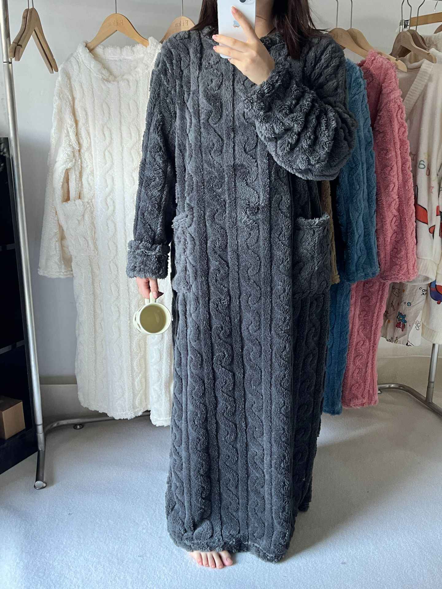 Thickened Warm Bathrobe Women Coral Velvet Padded Pajamas Dress Winter College Student Homewear Plus Size Ladies Striped