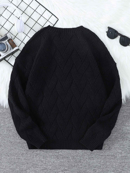 New\Japanese Style Round Neck Couple Sweater Plain Weave Style Casual Versatile Trendyy Men's Long-Sleeved Sweater Top