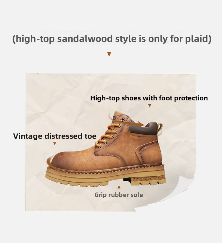 New Men's Casual High-top Boots, Anti-slip and Wear-resistant Thick-soled Height-increasing Shoes, Street Retro Work Boots