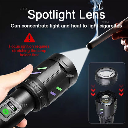 Ultra Powerful Windproof Fire Starting Flashlight Rechargeable High Power Torch Focused Light Source Can Light A Flame Lantern