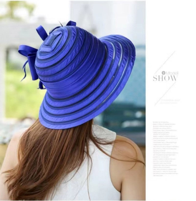 Chapéus de Sol de Organza Femininos Elegantes Chapéu Bucket para Mulheres Chapéu de Festa de Casamento na Igreja Chapéu Fedora Floral Grande de Aba Larga da Moda de Verão