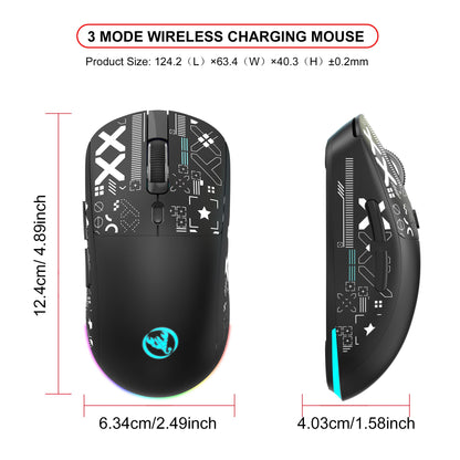 Mouse Bluetooth Sem Fio T90 RGB (BT1/BT2+ USB) 2.4GHz Recarregável Silencioso com Adaptador Tipo C