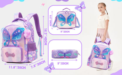 kids backpacks with Lunch Bag for girls 3pcs girls bookbag and Lunch Box Set for Elementary Middle School