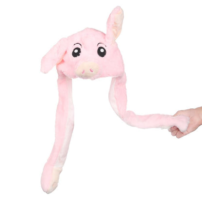 Women Girls Soft Warm Moving Jumping Rabbit Pinch Airbag Animals Ear Hat Funny Cap Plush