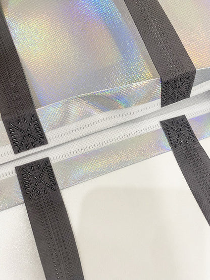 10Pcs Reusable Silver Laser Tote Bag Durable Non Woven Gift Shopping Bag for Wedding Bridesmaid Party Birthday Eco Friendly