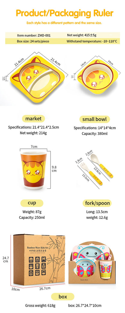 Baby Natural Bamboo Fiber Tableware Bowl Baby Feeding Plate Children Cute Cartoon Bowl Set