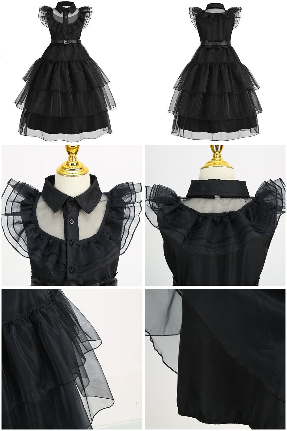 Girls Princess Dress Child Birthday Party Layered Disguise Kids Cosplay Halloween Fantasy Dark Gothic Dancing Costume 4-12Years