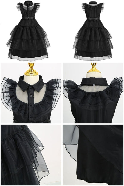 Girls Princess Dress Child Birthday Party Layered Disguise Kids Cosplay Halloween Fantasy Dark Gothic Dancing Costume 4-12Years
