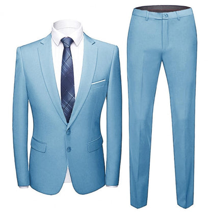 Popular Men Suit Set Temperament Turndown Collar Cozy Slimming Pure Color Pants Groom Suit Fine Stitching