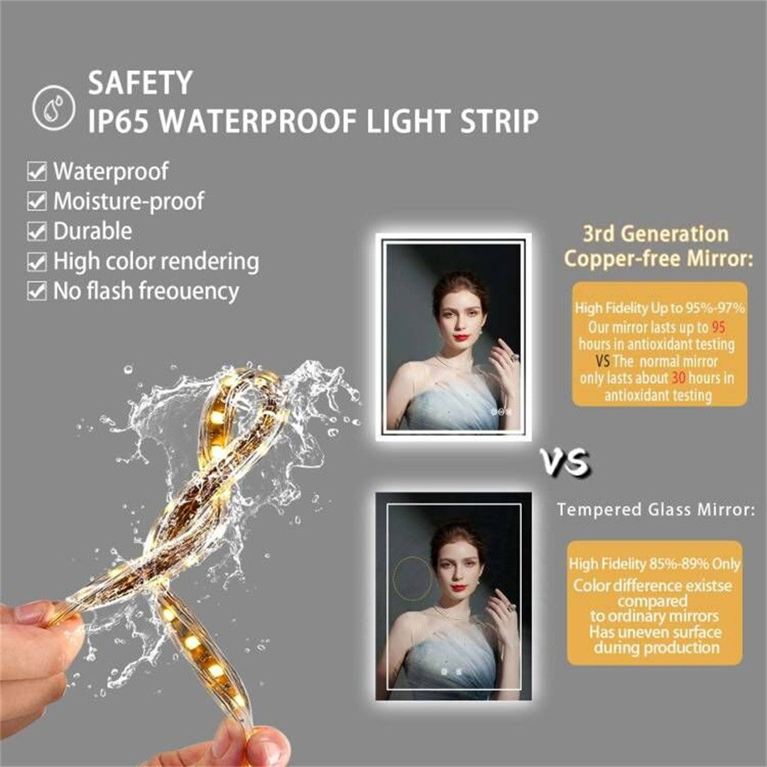 LUVODI 28x36 inch Illuminate Bathroom Mirror with Light Backlit Dimmable Defog Wall-mounted Bath Mirror