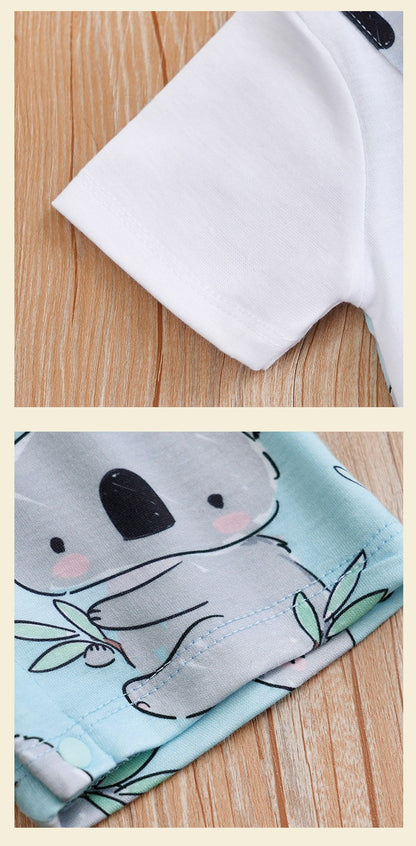Macacão Estampa Coala Unissex para Bebês Recém-nascidos Roupa de Verão Manga Curta 0-18 Meses Pijama Infantil Peça Única