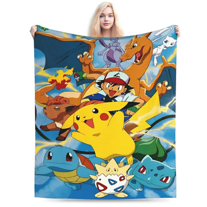 Cobertor de Flanela com Cena Clássica de Pokémon para Cama Super Quente, Mantas para Sofá, Cadeira, Piquenique, Colcha Engraçada, Capa para Sofá-Cama