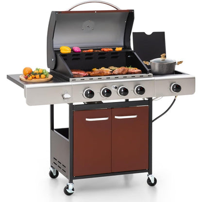 6-Burner Propane Gas Grill, Stainless Steel BBQ Grill with Side Burner and Porcelain-Enameled Cast Iron Grates