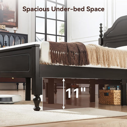 Solid Wood Queen Bed Frame, Stable & Sturdy Queen Size Bed Frame with 50" Tall Headboard and Footboard, Heavy Duty Wood