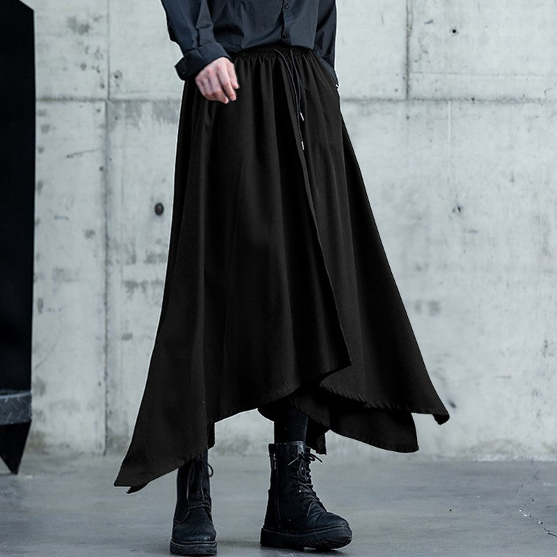 INCERUN Men Irregular Pants Solid Color Drawstring Loose Casual Wide Leg Trousers Men Streetwear 2025 Fashion Male Skirts Pants