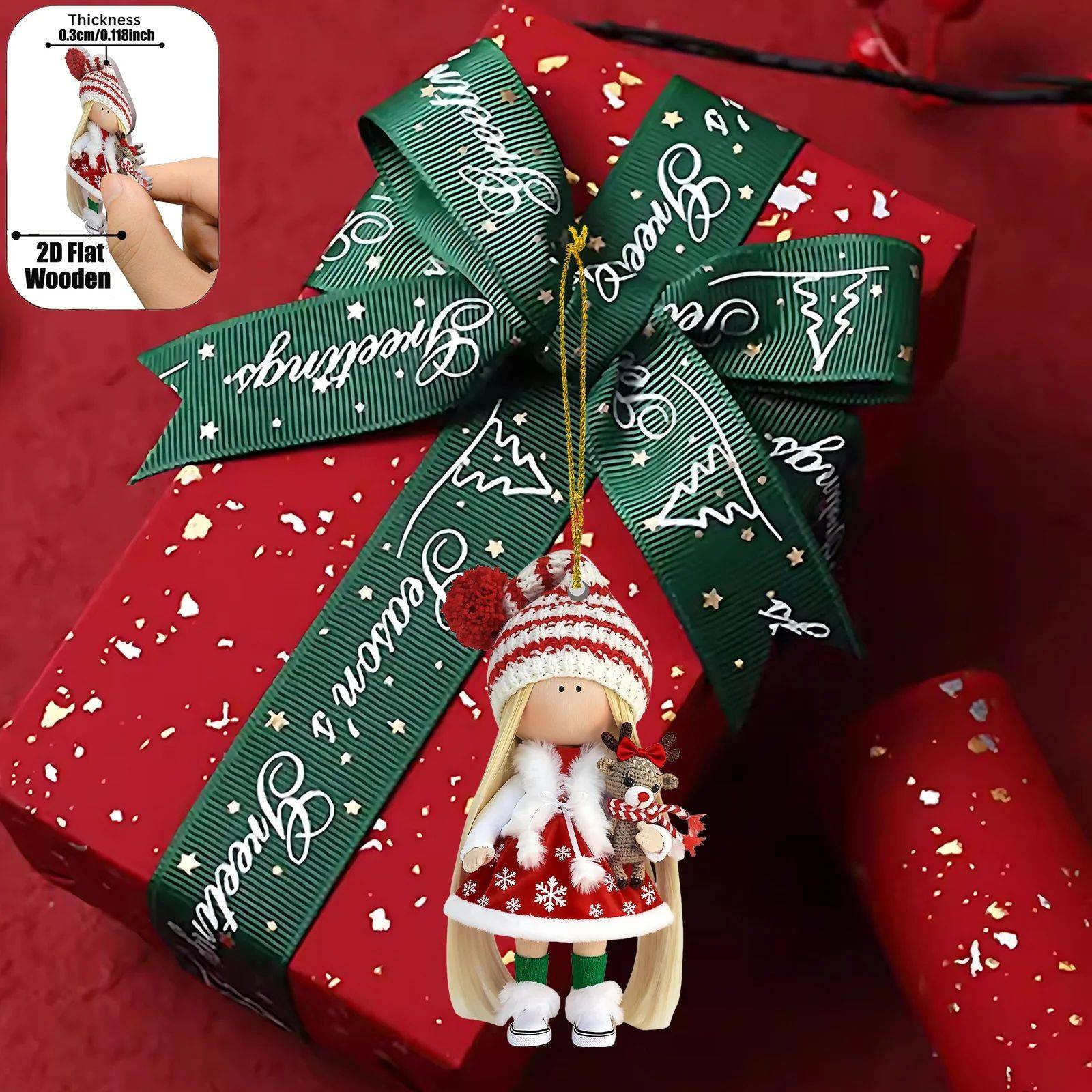 12Pcs Classic Long-haired Christmas Doll Design High-quality 2D Flat Wooden Pendant Christmas Doll Decoration for Christmas
