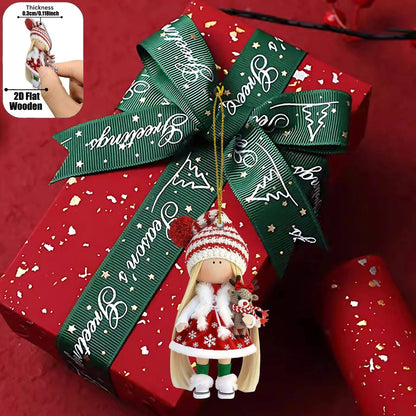 12Pcs Classic Long-haired Christmas Doll Design High-quality 2D Flat Wooden Pendant Christmas Doll Decoration for Christmas