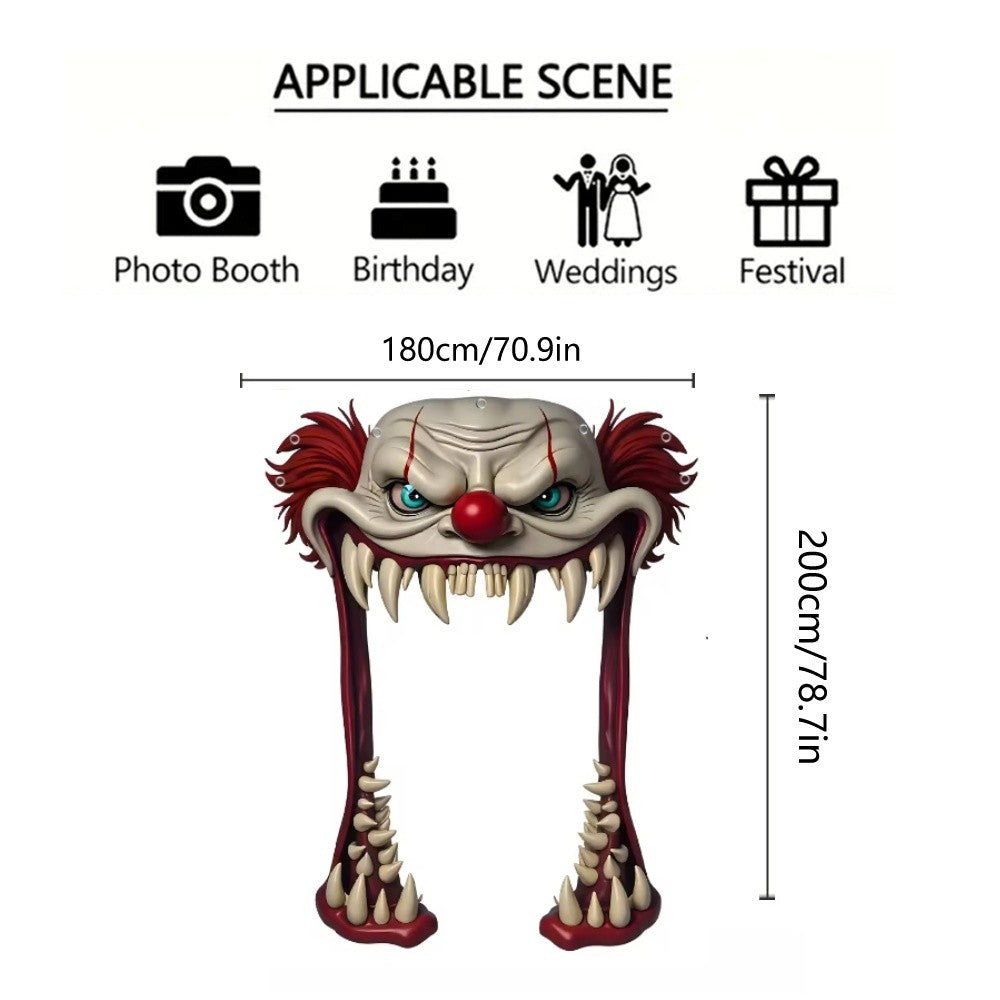 Halloween Horror Clown Door Arch Frame Decor Giant Fangs Monster Mouth Haunted House Bar Patio Outdoor Spooky Hanging Ornament