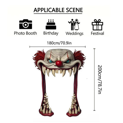Halloween Horror Clown Door Arch Frame Decor Giant Fangs Monster Mouth Haunted House Bar Patio Outdoor Spooky Hanging Ornament
