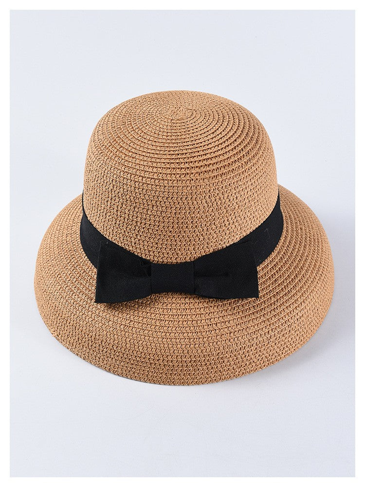 USPOP Novas chapéus de sol femininos moda laço chapéu de palha casual verão aba larga chapéu de praia feminino chapéu de verão