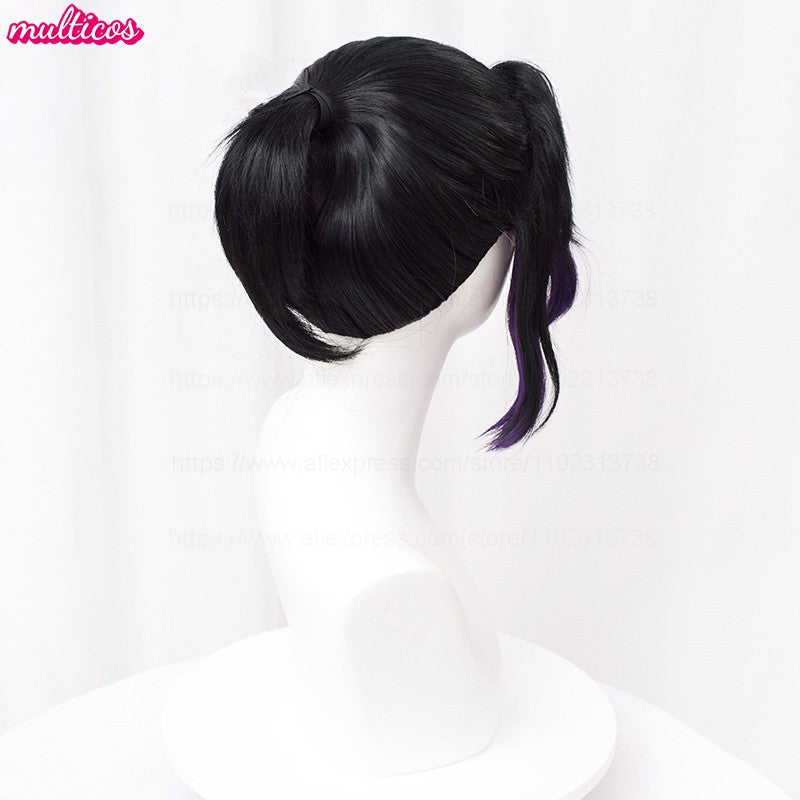 High Quality Kochou Shinobu Kocho Cosplay Wig 35cm Black Purple Pigtail Heat Resistant Synthetic Hair Anime Wigs + Wig Cap