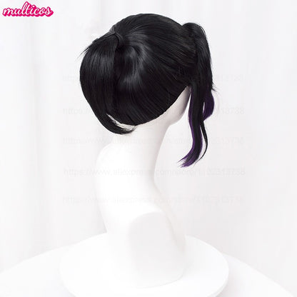 High Quality Kochou Shinobu Kocho Cosplay Wig 35cm Black Purple Pigtail Heat Resistant Synthetic Hair Anime Wigs + Wig Cap