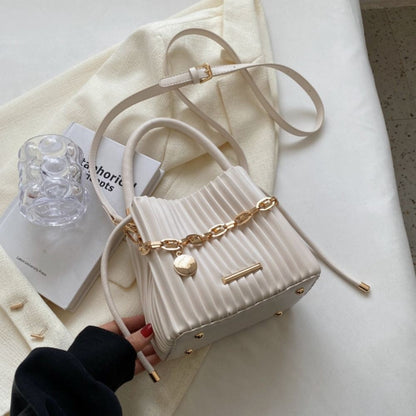 Unique Pleated Design Crossbody Bag Stylish Elegant Bucket Bag Chain Shoulder Messenger Bag Evening