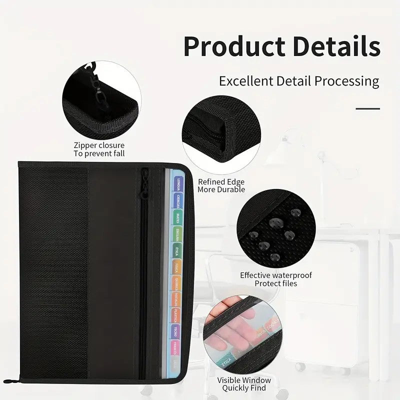 Accordion File Organizer with Safe Zipper, 13 Pocket Expanding File Folder with Front Pencil Pouch,  School Office Supplies