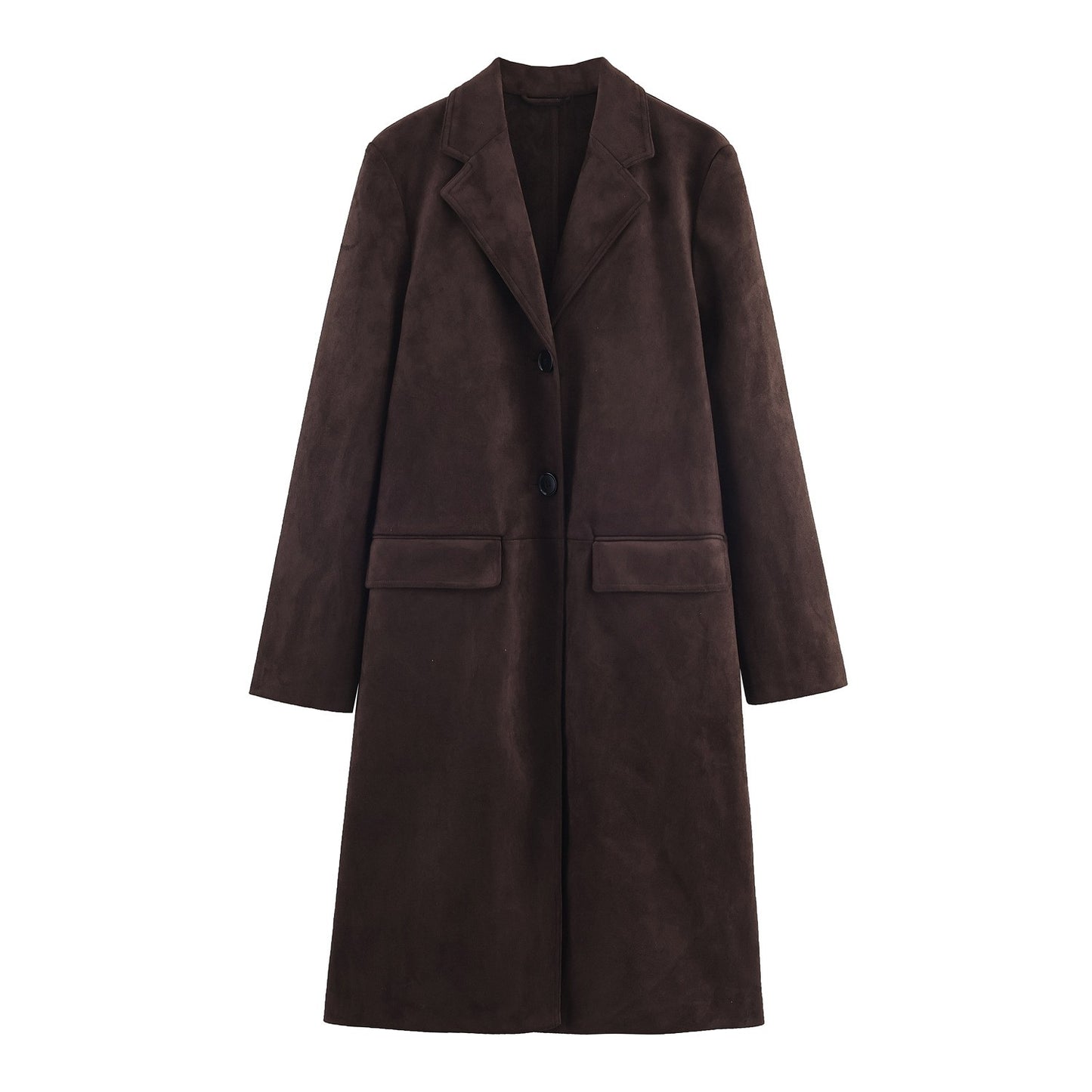 Woman's Commuting Loose Long Coat Lapel Single-breasted Solid Color Long Sleeves Patchwork Overcoat Early Autumn Female Chic Top