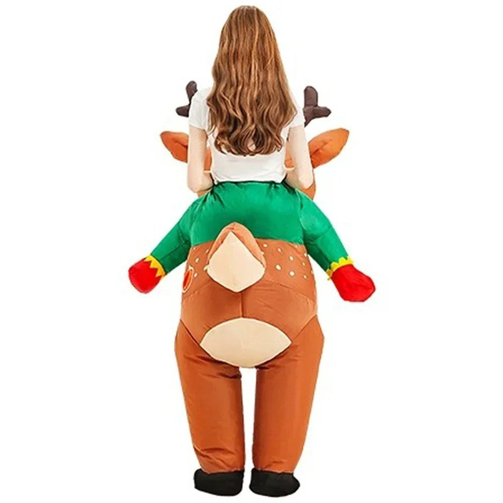 Inflatable Ride On Reindeer Costume Adult Funny Blow Up Elk Suit for Christmas Party Cosplay