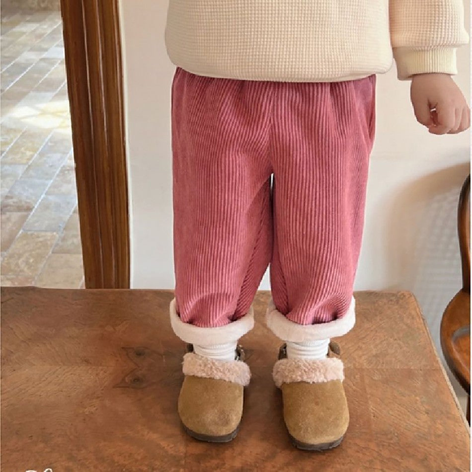 Baby Kids Corduroy Pants Children Fleece-Lined Thermal Winter Warm Straight Leg Casual Trousers for Boys Girls Clothing