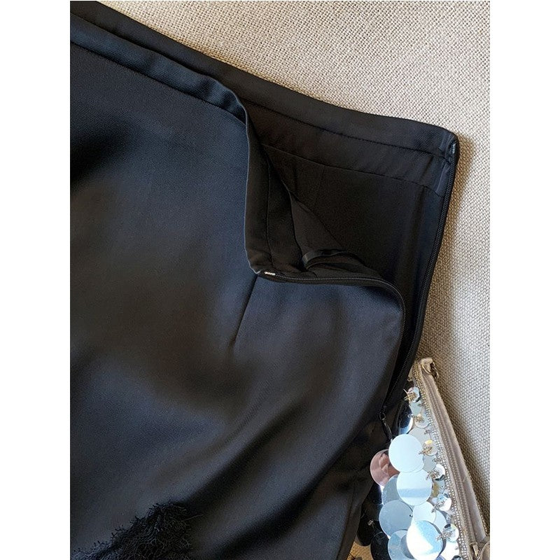 Ladies Fashion Lace Patchwork Satin A-line Skirt Summer High Waist Solid Color Temperament Skirt Women Clothes Simplicity Skirt