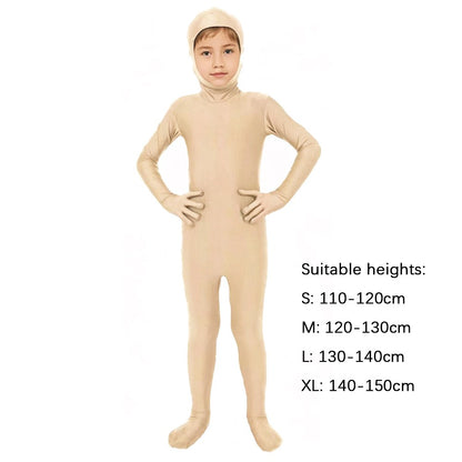 Kids Zentai Invisible Jumpsuit Cosplay Costume Bodysuits Halloween Carnival Skin Tight Suit Spandex Stretch Disappearing