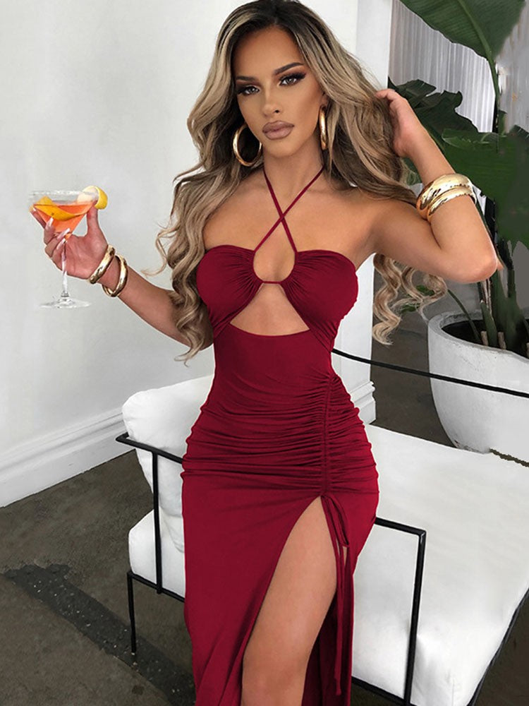 Sleeveless Sexy Female Midi Backless Dresses Slim Night Club Party Women's Dress