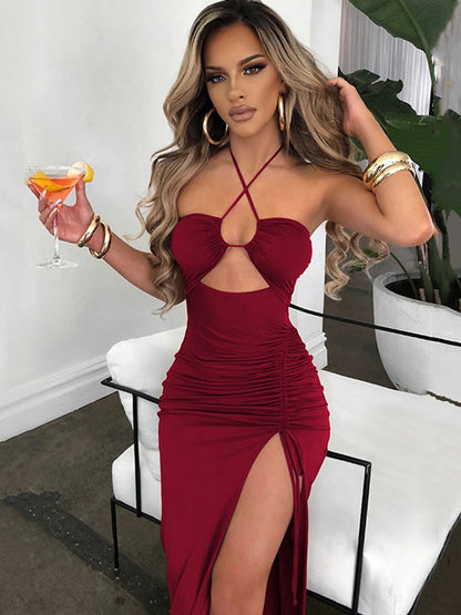 Sleeveless Sexy Female Midi Backless Dresses Slim Night Club Party Women's Dress