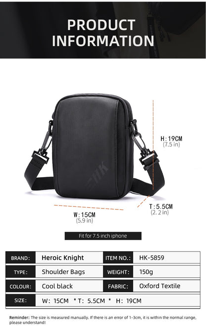 Heroic Knight Casual Men's Shoulder Bag 6.5" Phone Woman's Crossbody Bag Waterproof Men Chest Bag Outdoors Unisex Travel Pack