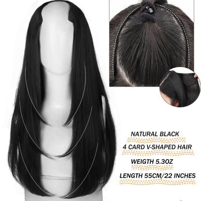 Apliques de Cabelo Sintético Liso Comprido de 22 Polegadas com Grampo em Formato de V Resistente ao Calor Acessórios para Cabelo