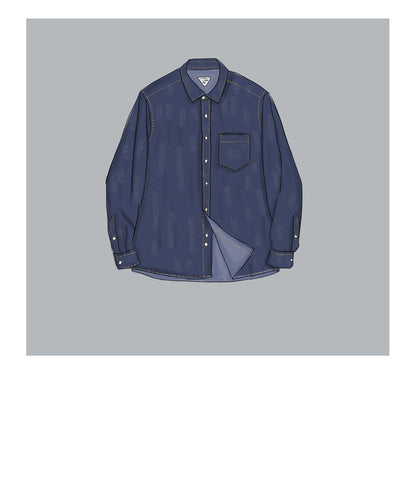 Maden Men Vintage Single Pocket Workwear Denim Shirt Long Sleeved Slim Fit Casual Shirt Single Breasted Turn-Down Collar Blouse