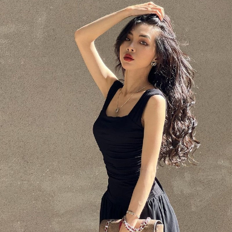 WhereMery Elegant Slip Long Dresses Sexy Women Ruched Bodycon Solid Maxi Dress S