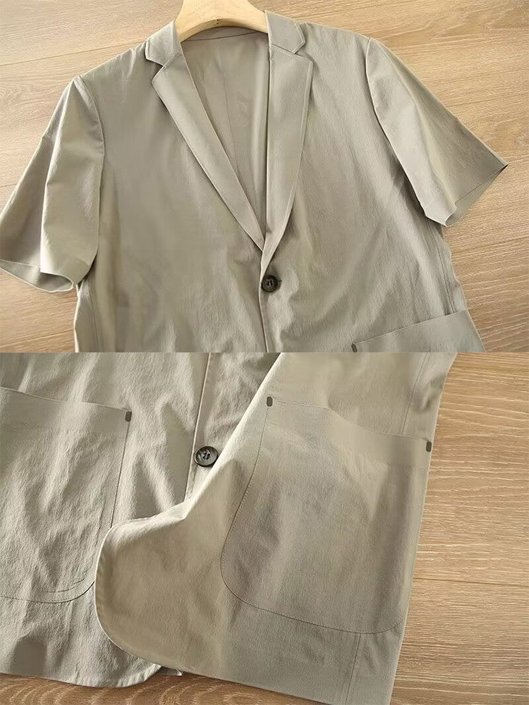 Summer lightweight slim fit ice silk mini suit men's mid sleeve thin style single west short sleeved casual suit jacket MH106