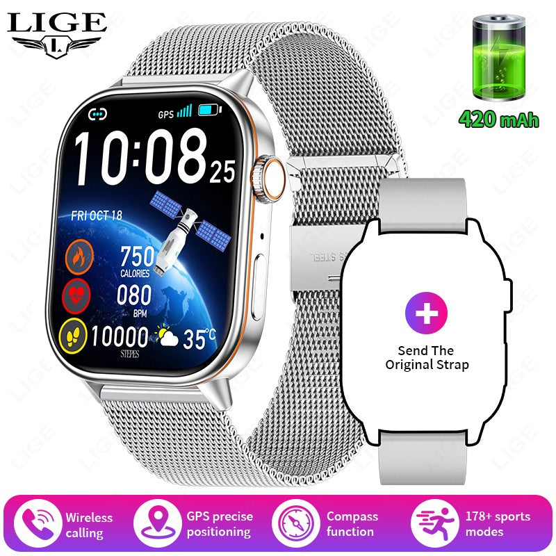 LIGE 2025 Para Android IOS GPS Smart Watch Feminino Tela HD de 2.01" Frequência Cardíaca Chamada Bluetooth Bússola IP68 À Prova D'água Smartwatch Masculino