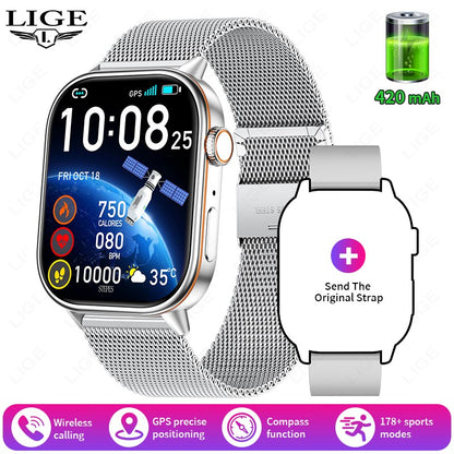 LIGE 2025 Para Android IOS GPS Smart Watch Feminino Tela HD de 2.01" Frequência Cardíaca Chamada Bluetooth Bússola IP68 À Prova D'água Smartwatch Masculino