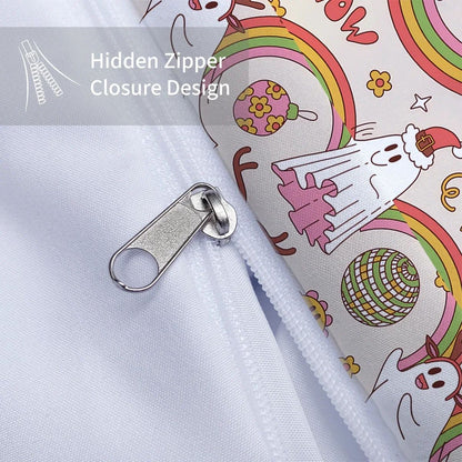 3-piece down duvet cover with Halloween theme cute ghost pattern print (1 duvet cover+2 pillowcases, no core) bedding set