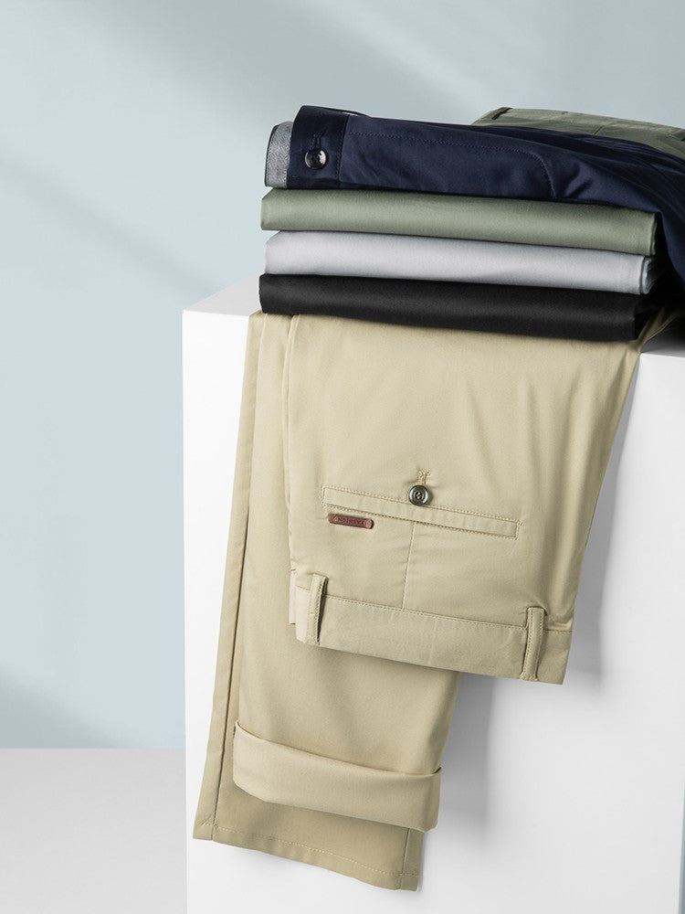 Spring Summer New Men's Casual Pants Thin Mulberry Silk Soft Business Casual Trousers Slim Straight Elastic Suit Pants Male