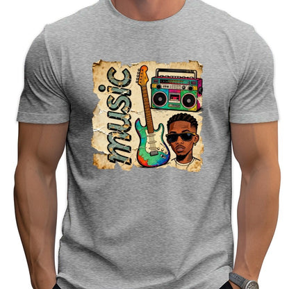 Loose large size Cartoon guitar street style T-shirt cool graphic print Fun Hip Hop 100% Cotton Top