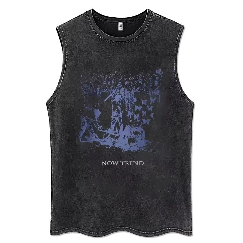 2025 Gothic Washed American Vintage Tank Tops Man Sleeveless Shirt Summer New Trendy Y2k Clothes Casual Gym Vest Oversized