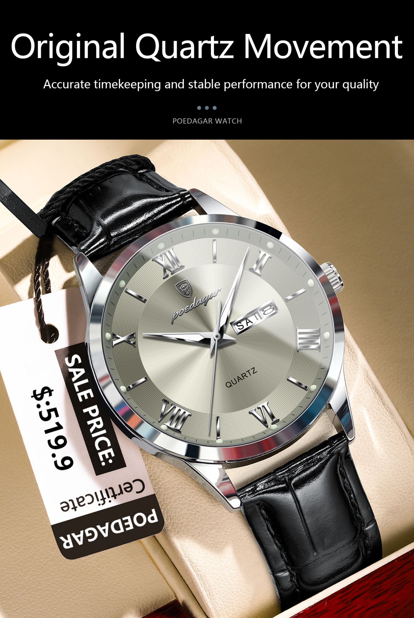 POEDAGAR Top Luxury Watch For Men Military Waterproof Luminous Date Week Man Wristwatch Leather Men's Quartz Watches Sport Reloj