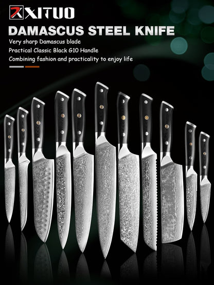 Japanese Damascus Steel Kitchen Chef Knife 1-9 PCS Set Ultra-sharp Cleaver Paring Bread Boning Knife Ergonomic G10 Handle