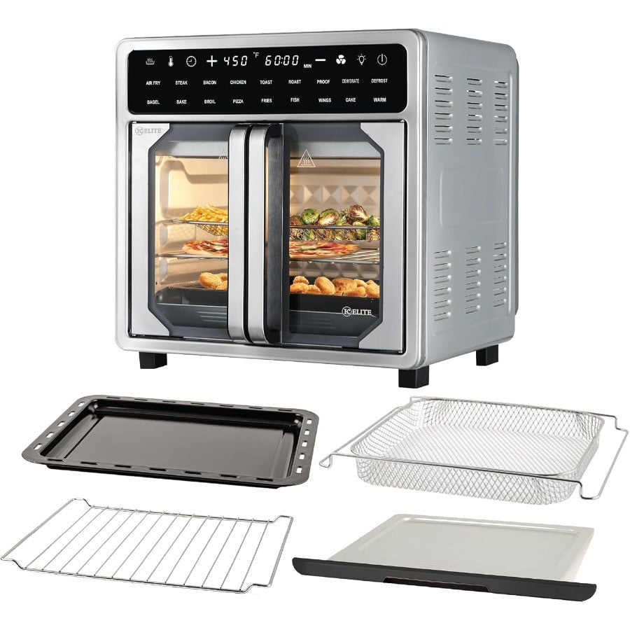 Forno Fritadeira Elétrica sem Óleo French Door de 15 Litros, Tamanho Família, Convecção de Bancada com Display LED, Aço Inoxidável para Grandes Quantidades C